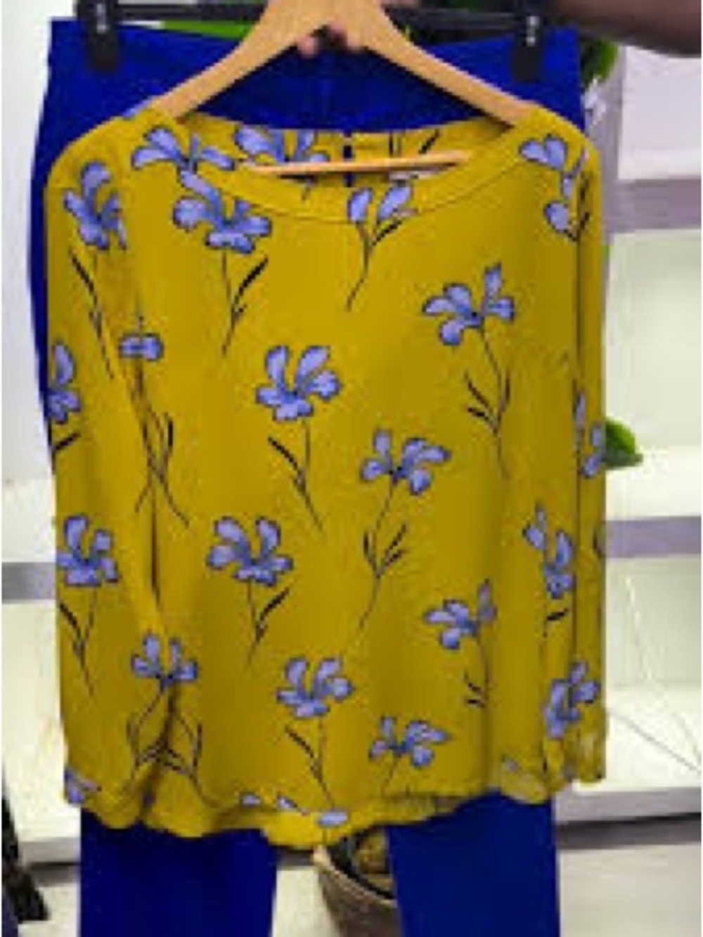 LOFT Mustard Yellow Floral Boatneck Long Sleeve Blouse Size Small